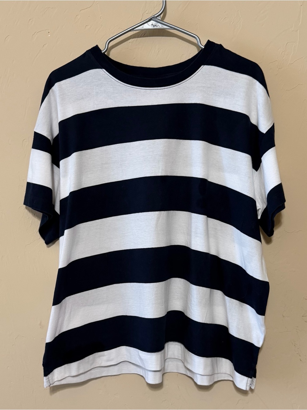 Old Navy Navy Blue and White Crewneck Tee